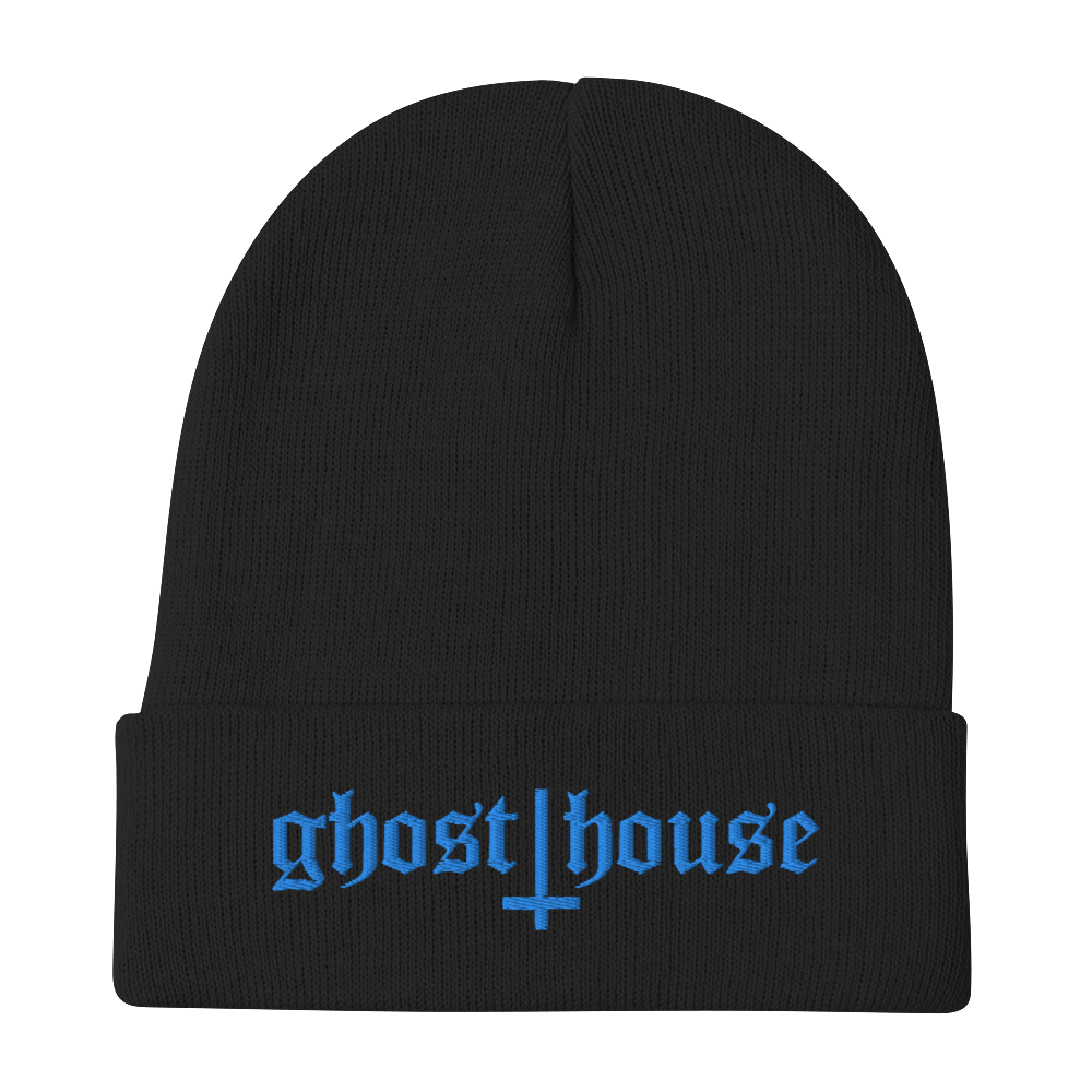 Old English Embroidered Beanie (Blue)