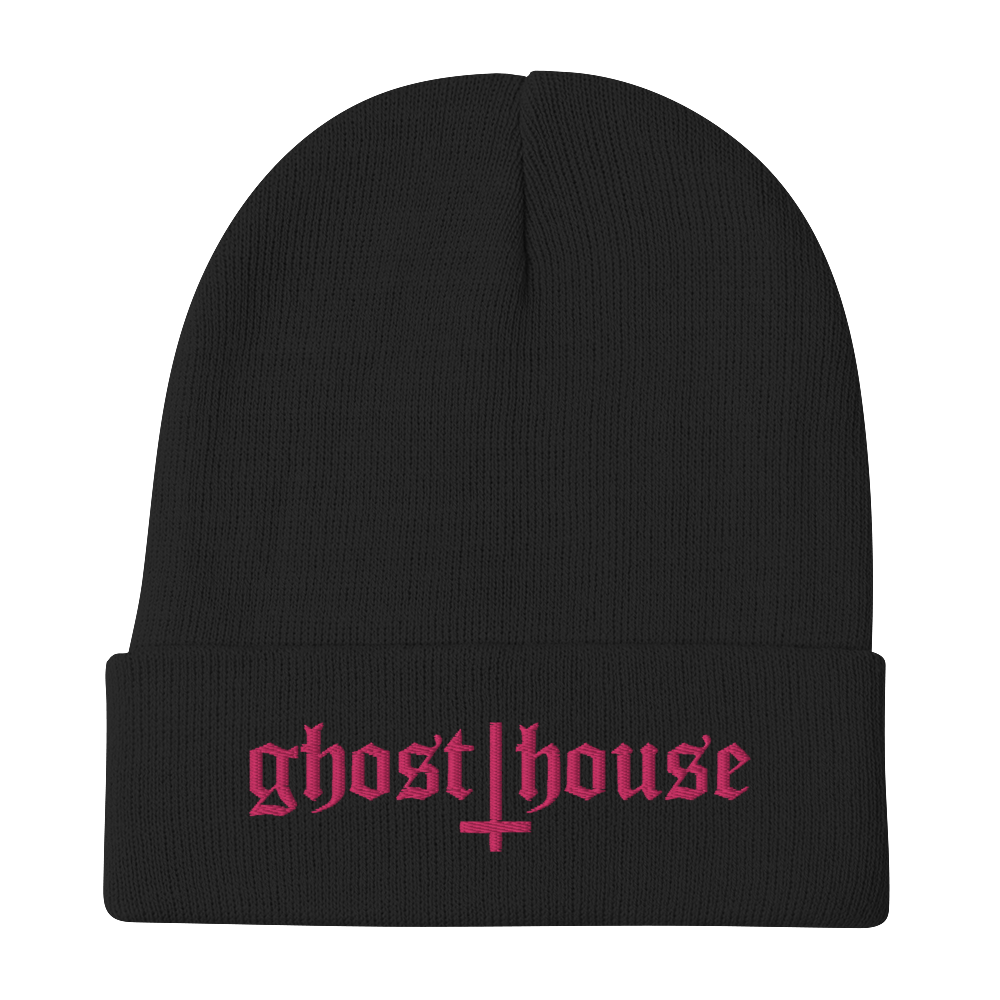 Old English Embroidered Beanie (Pink)