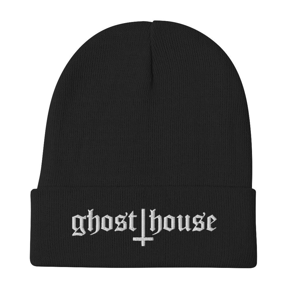 Old English Embroidered Beanie (White)