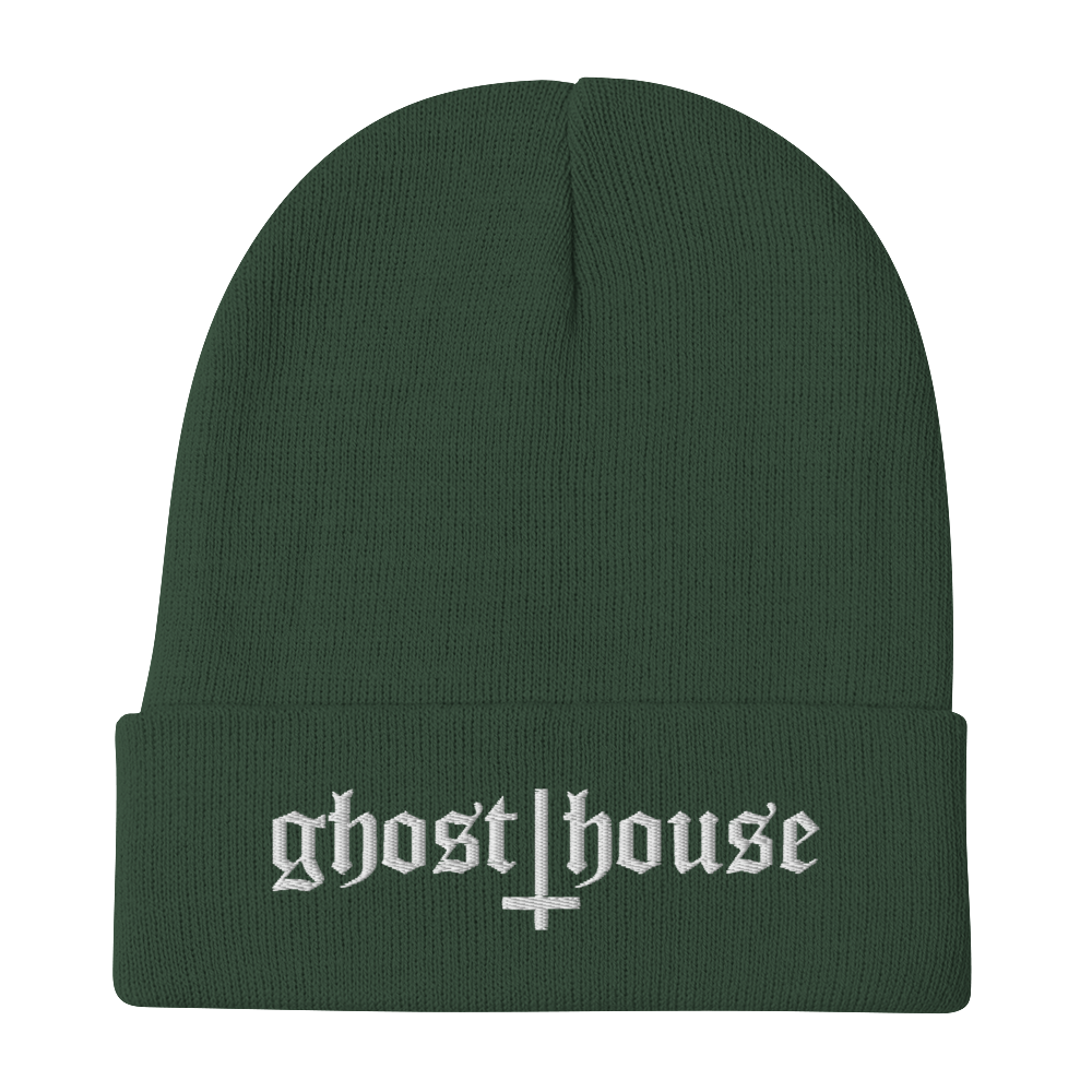 Old English Embroidered Beanie (White)