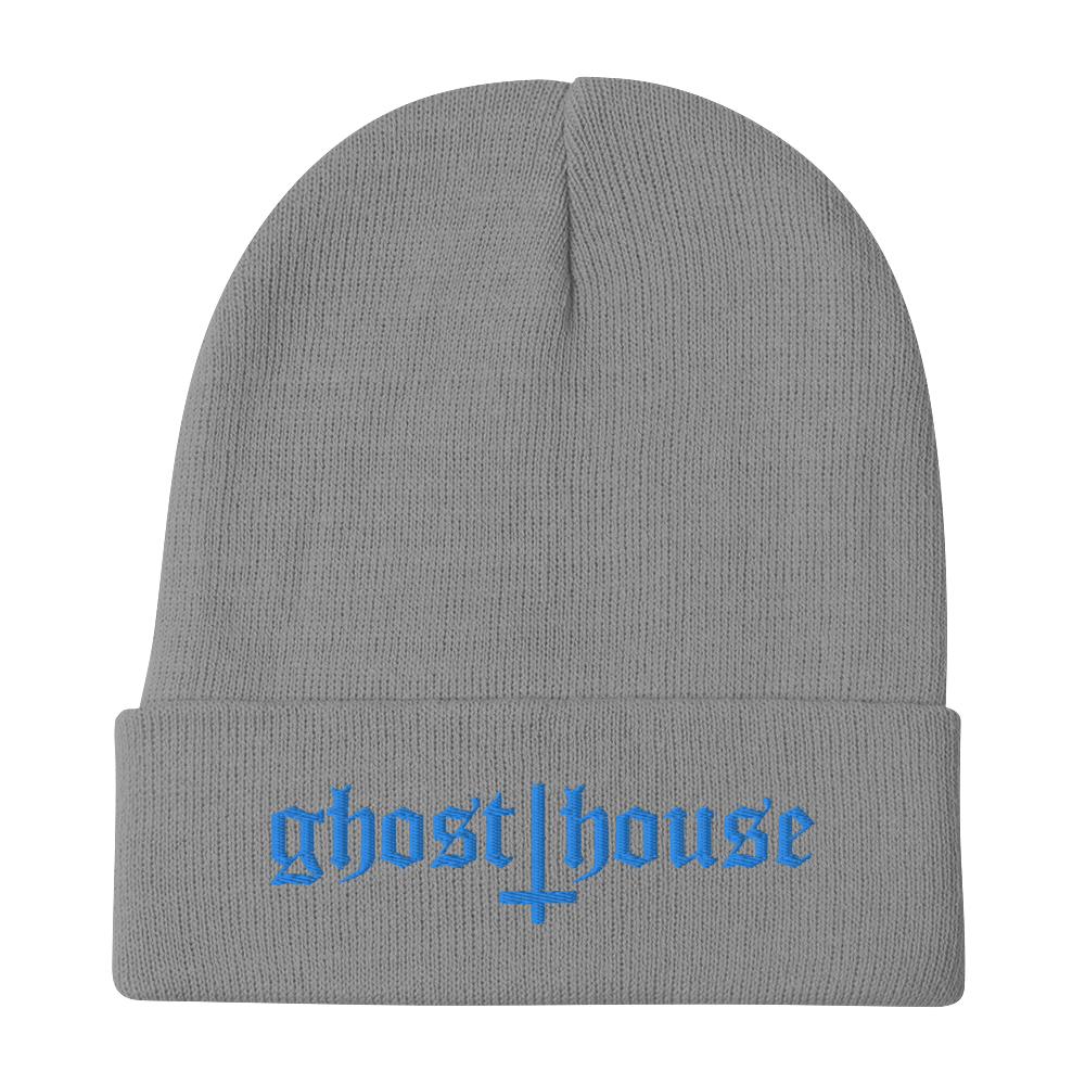 Old English Embroidered Beanie (Blue)