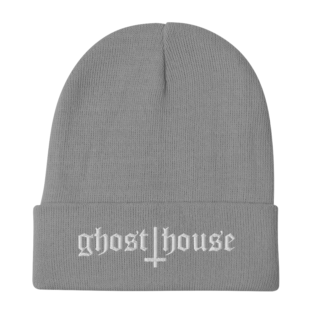 Old English Embroidered Beanie (White)