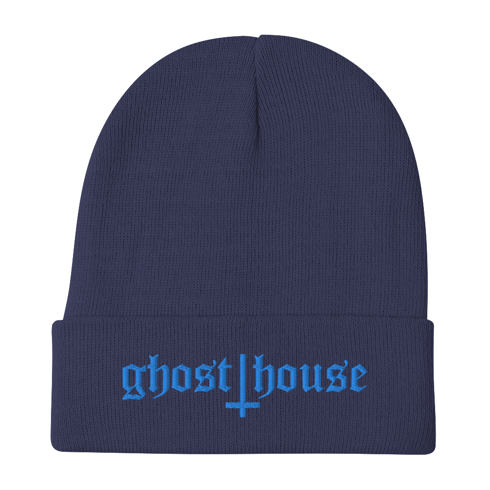 Old English Embroidered Beanie (Blue)