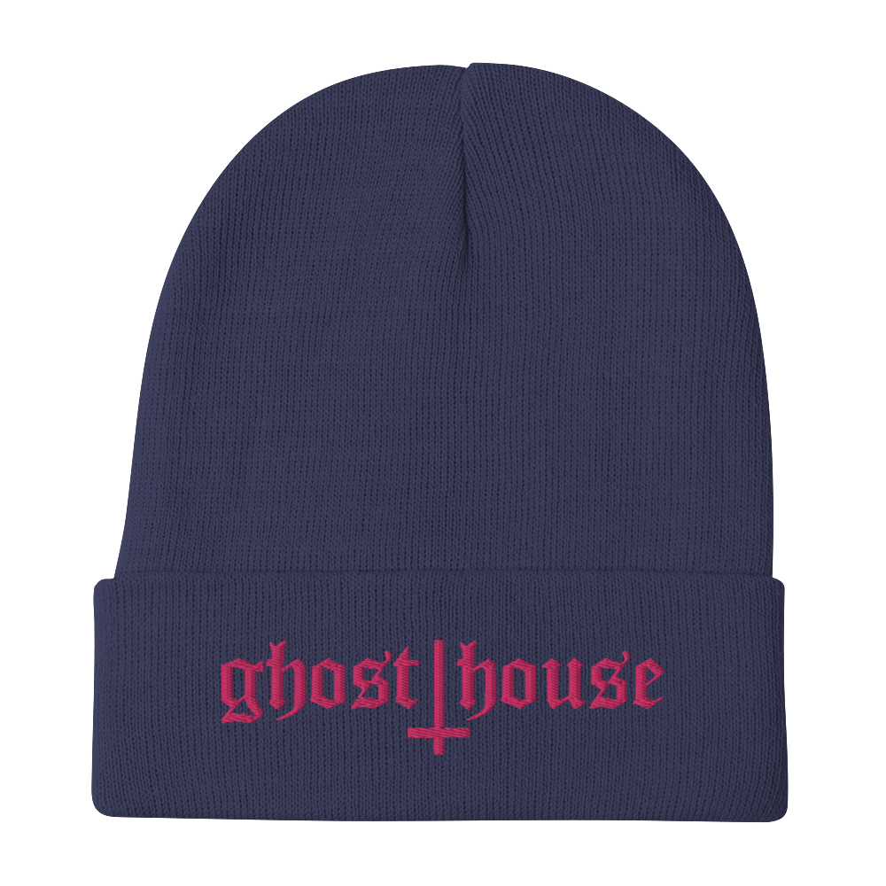 Old English Embroidered Beanie (Pink)