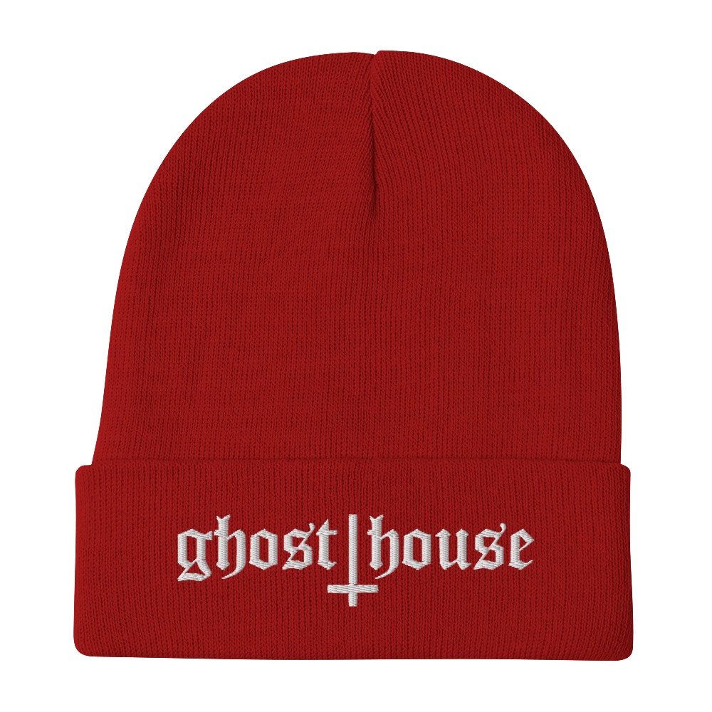 Old English Embroidered Beanie (White)