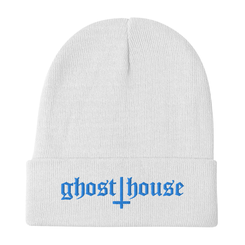 Old English Embroidered Beanie (Blue)