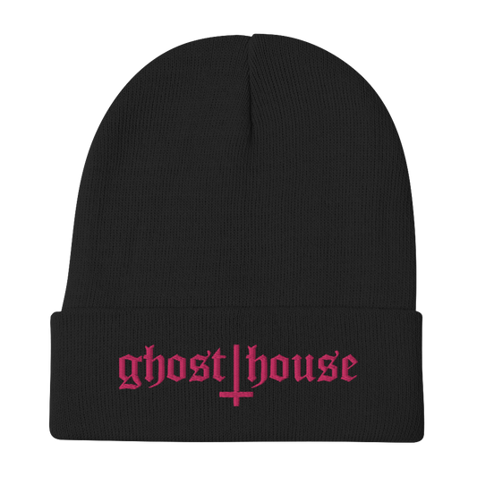 Old English Embroidered Beanie (Pink)