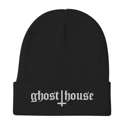 Old English Embroidered Beanie (White)