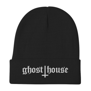 Old English Embroidered Beanie (White)