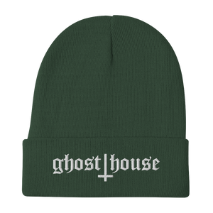 Old English Embroidered Beanie (White)
