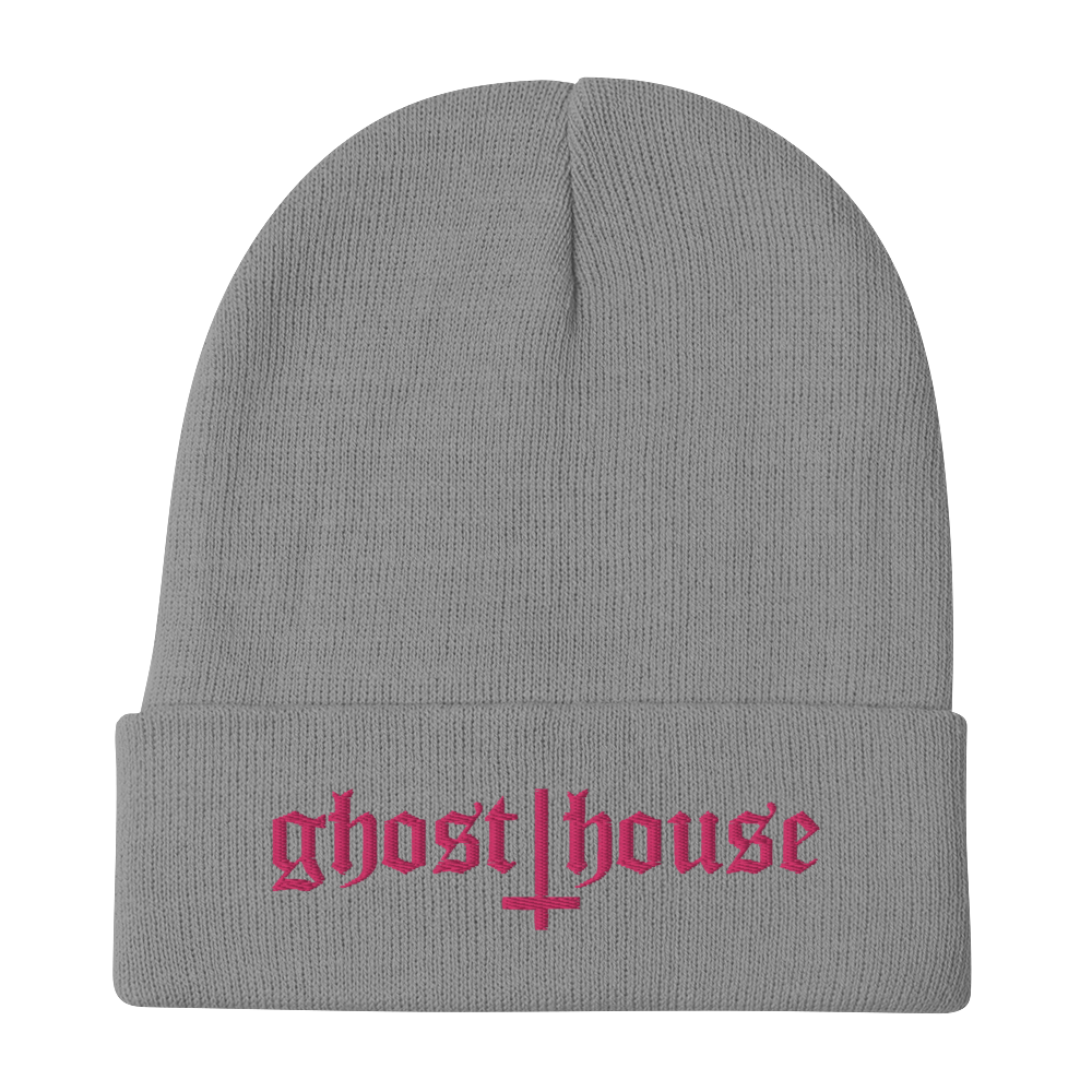 Old English Embroidered Beanie (Pink)
