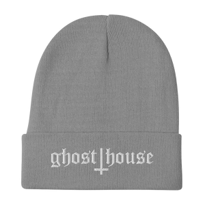 Old English Embroidered Beanie (White)