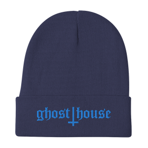 Old English Embroidered Beanie (Blue)