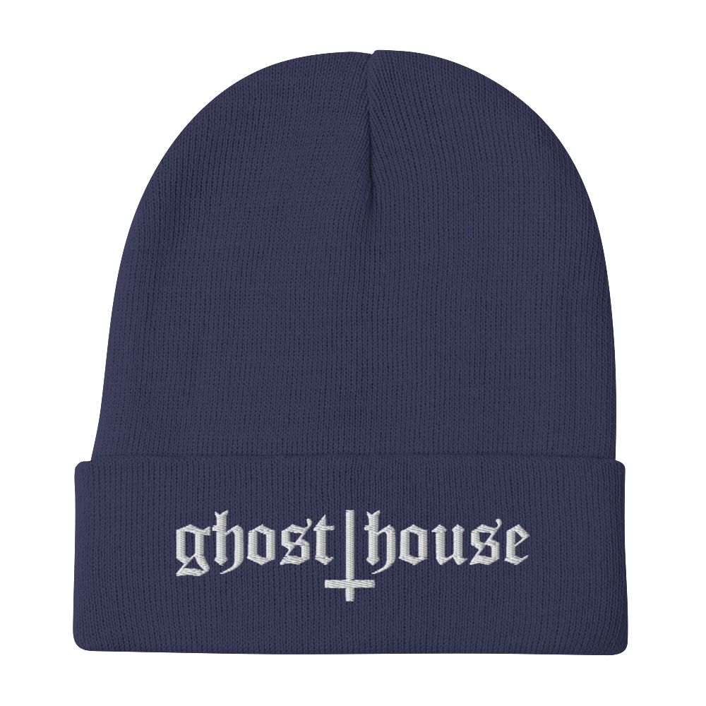 Old English Embroidered Beanie (White)
