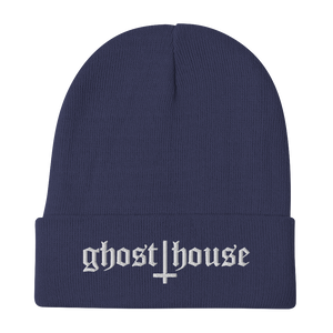 Old English Embroidered Beanie (White)