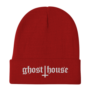Old English Embroidered Beanie (White)