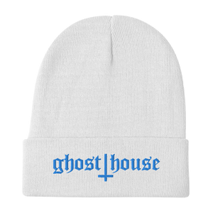 Old English Embroidered Beanie (Blue)