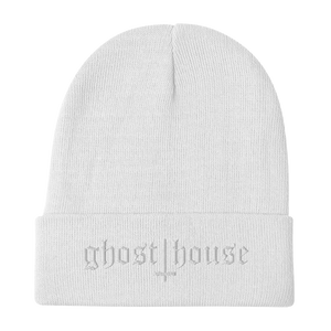 Old English Embroidered Beanie (White)
